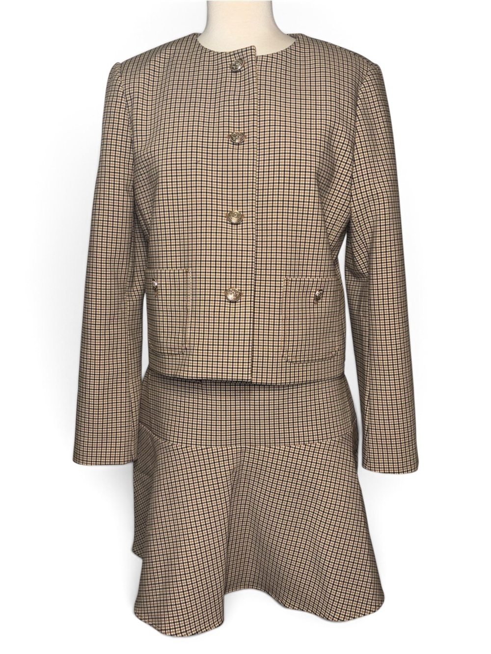 LOFT Neutral palette Plaid blazer and skirt set size 6